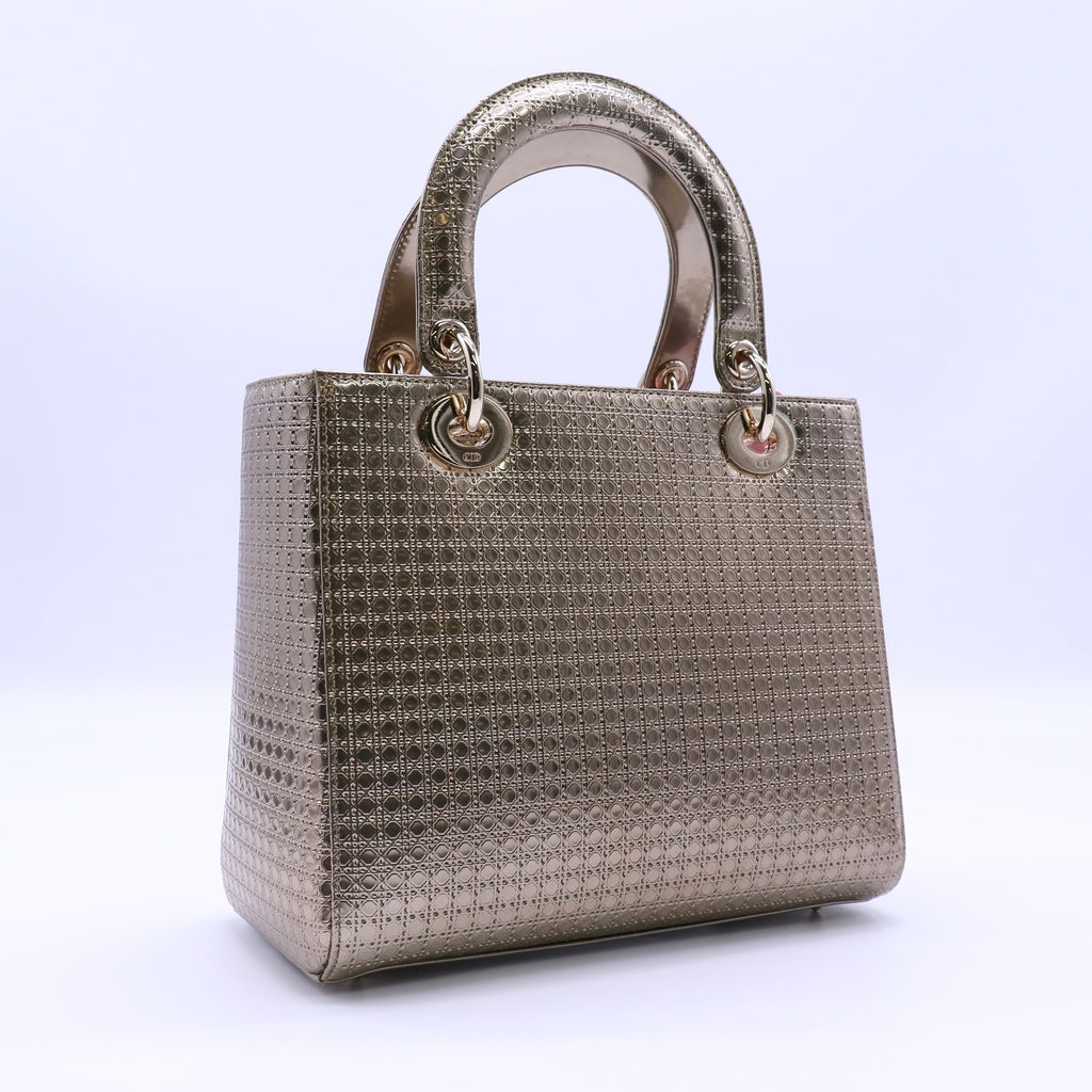 Christian Dior Metallic Microcannage Medium Lady Dior Bag Twins LDJ4270