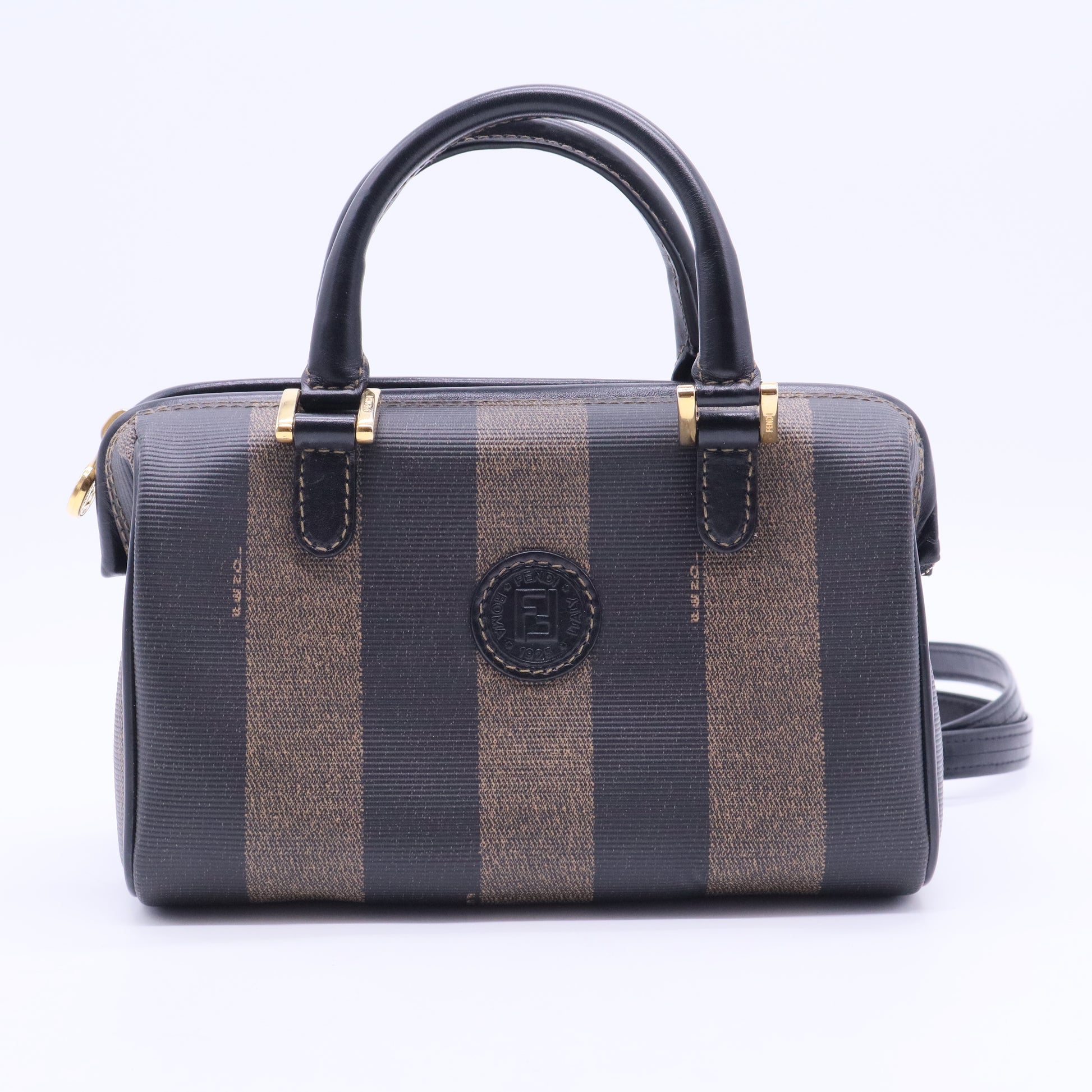 Vintage Edition Pequin Striped Canvas Small Boston Bag Black B12308