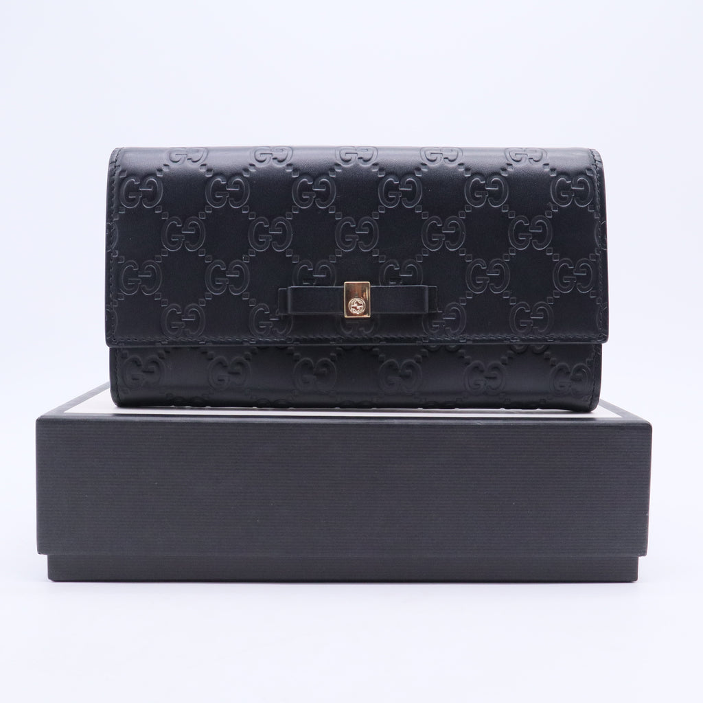 Black Guccissima Leather Bow Flap Continental Wallet W20441
