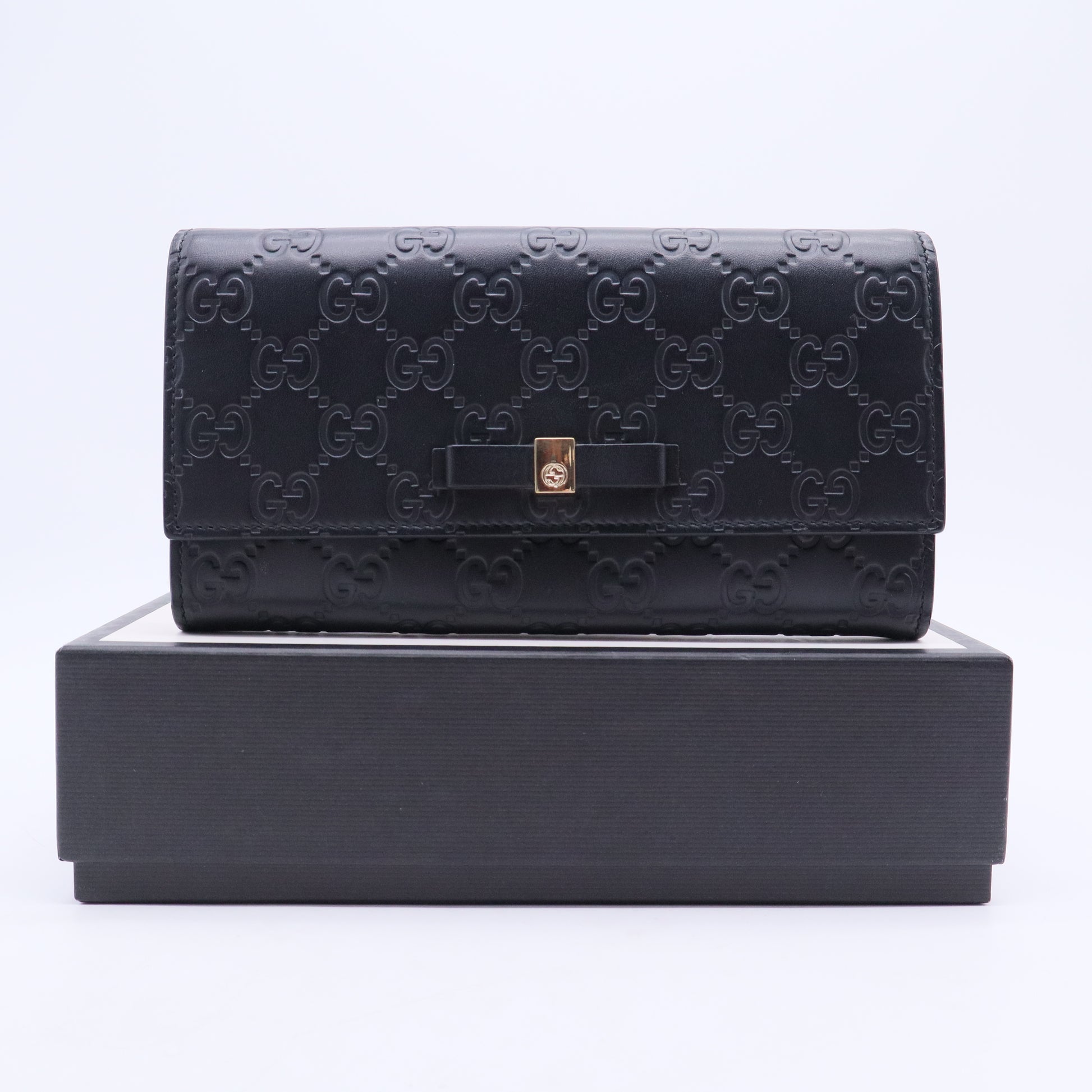 Black Guccissima Leather Bow Flap Continental Wallet W20441