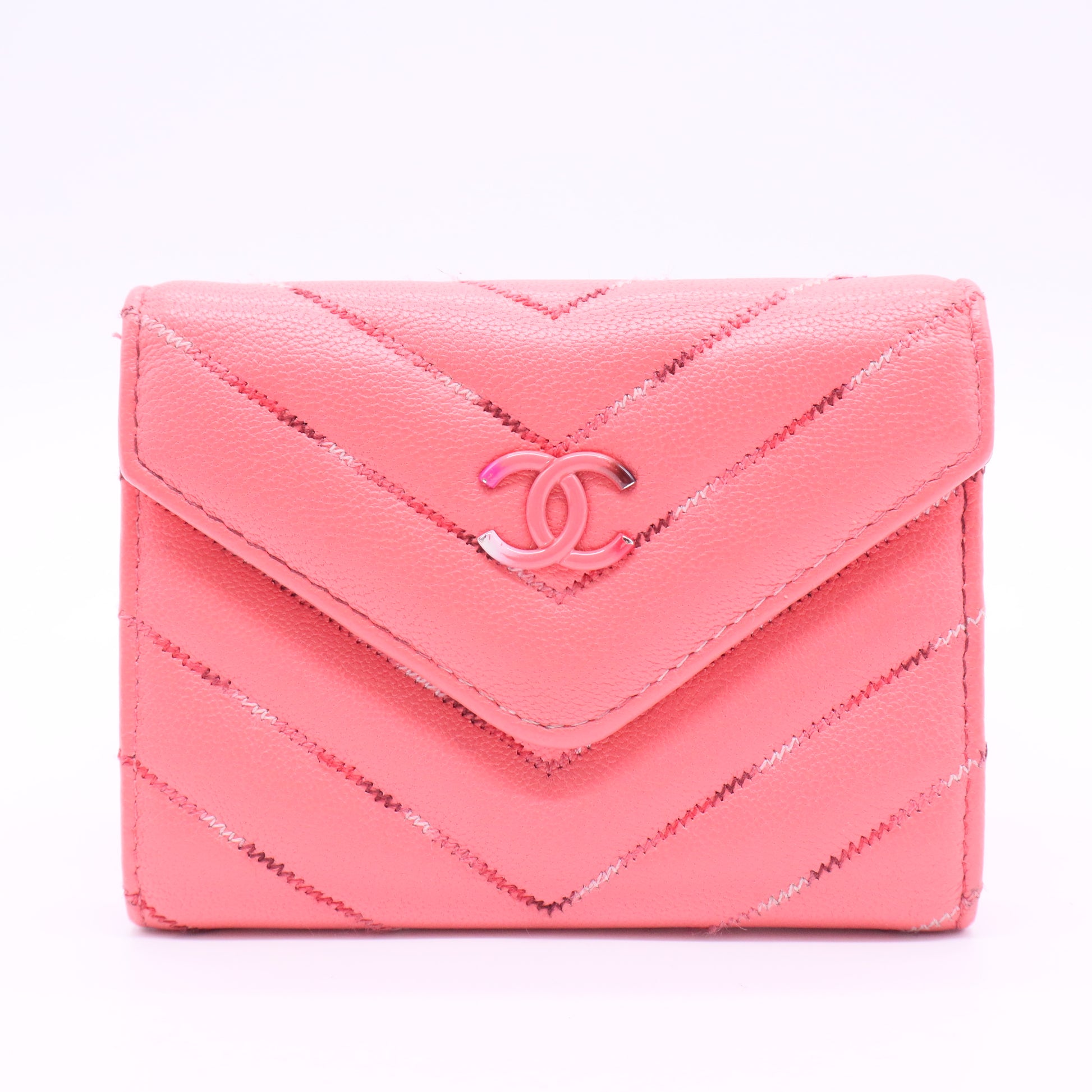 Chevron Lambskin Compact Wallet Pink