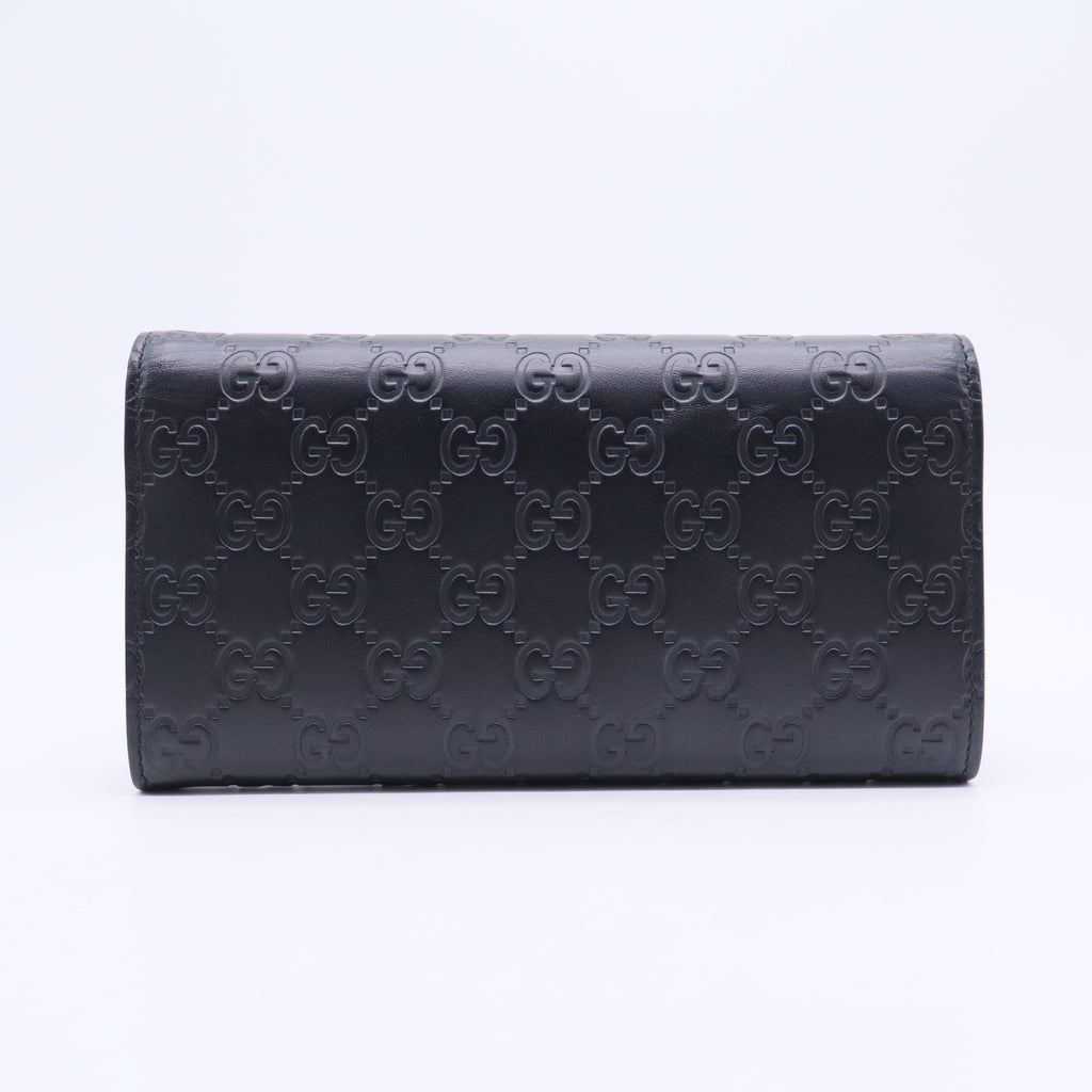 Black Guccissima Leather Bow Flap Continental Wallet W20441