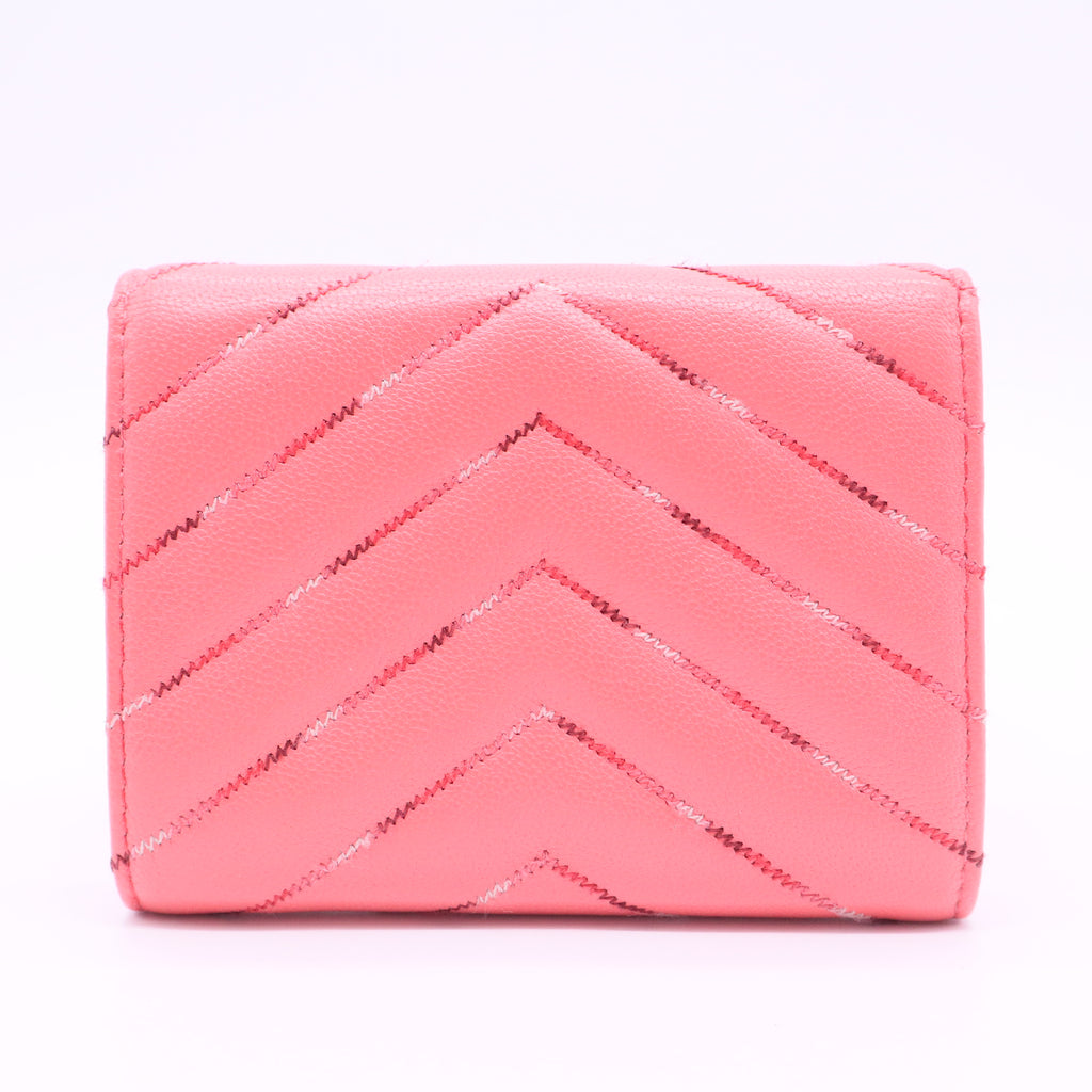 Chevron Lambskin Compact Wallet Pink