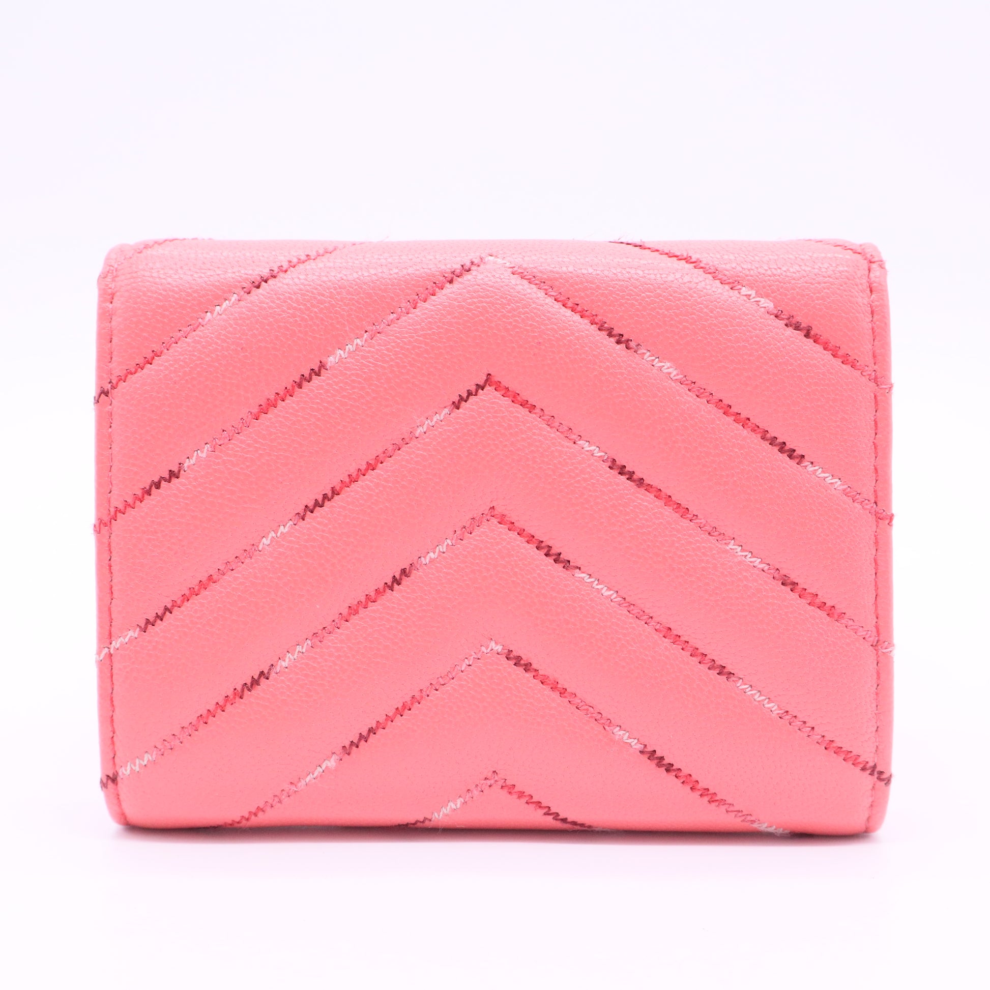 Chevron Lambskin Compact Wallet Pink