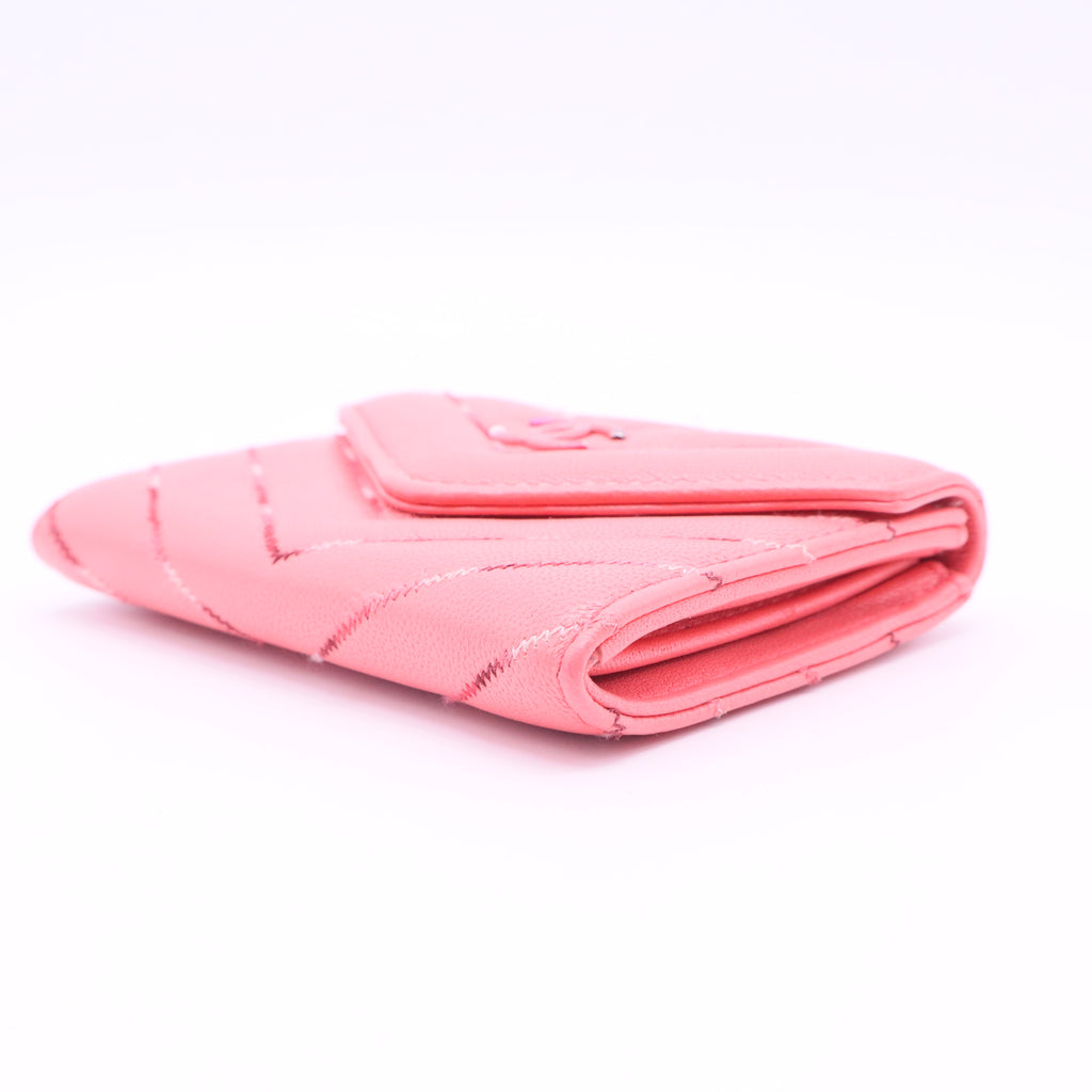 Chevron Lambskin Compact Wallet Pink