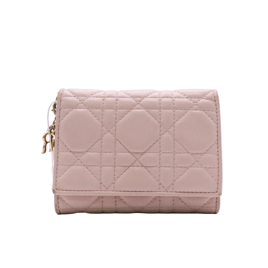 Lambskin Cannage Lady Dior Compact Wallet Light Pink twins
