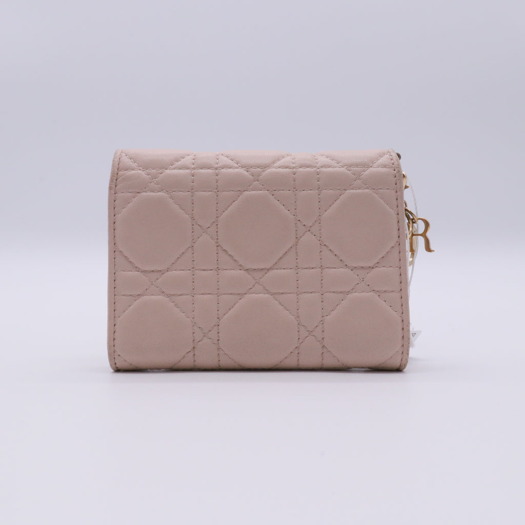Lambskin Cannage Lady Dior Compact Wallet Light Pink twins