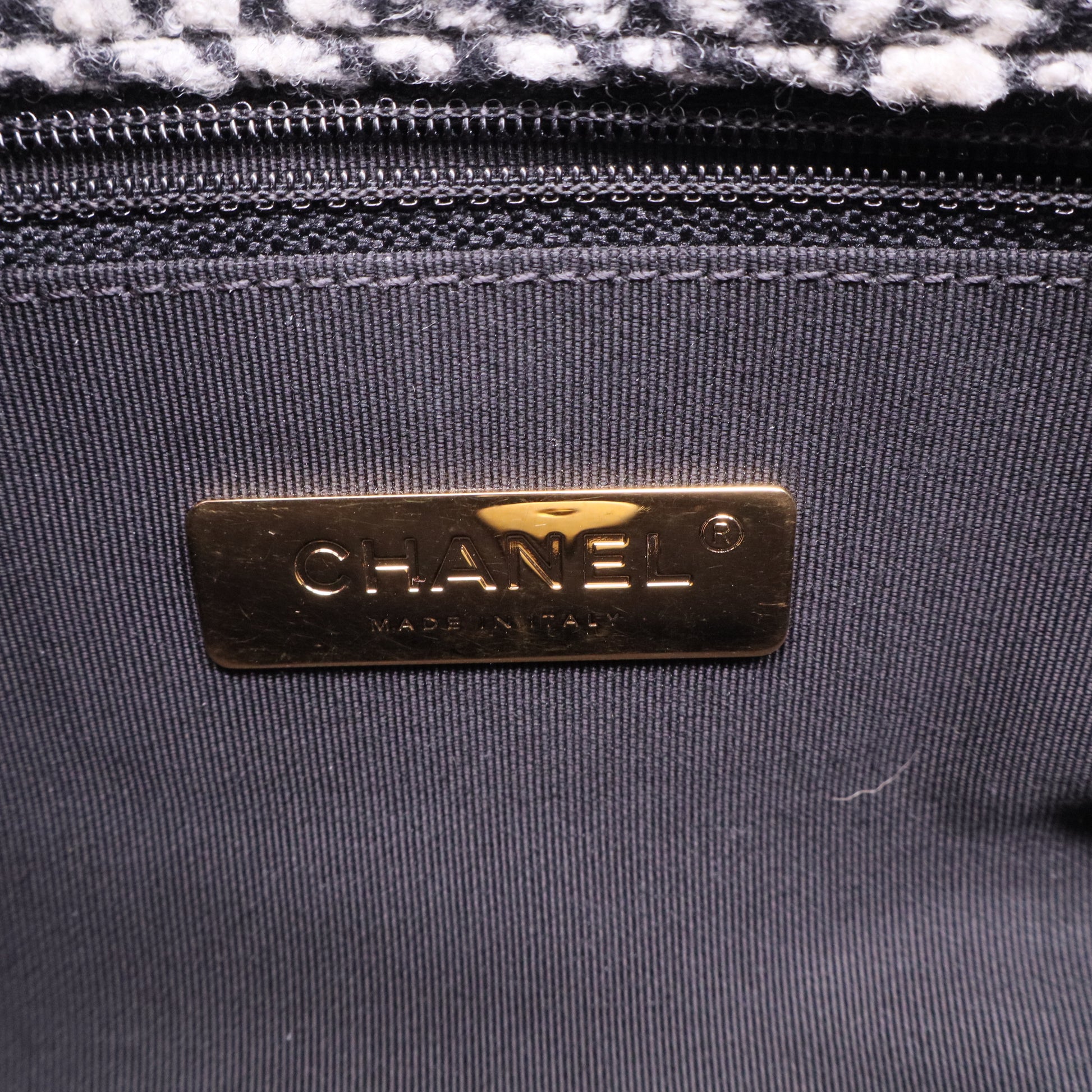 Chanel Tweed Quilted Medium Chanel 19 Flap Black White J2179 Twins
