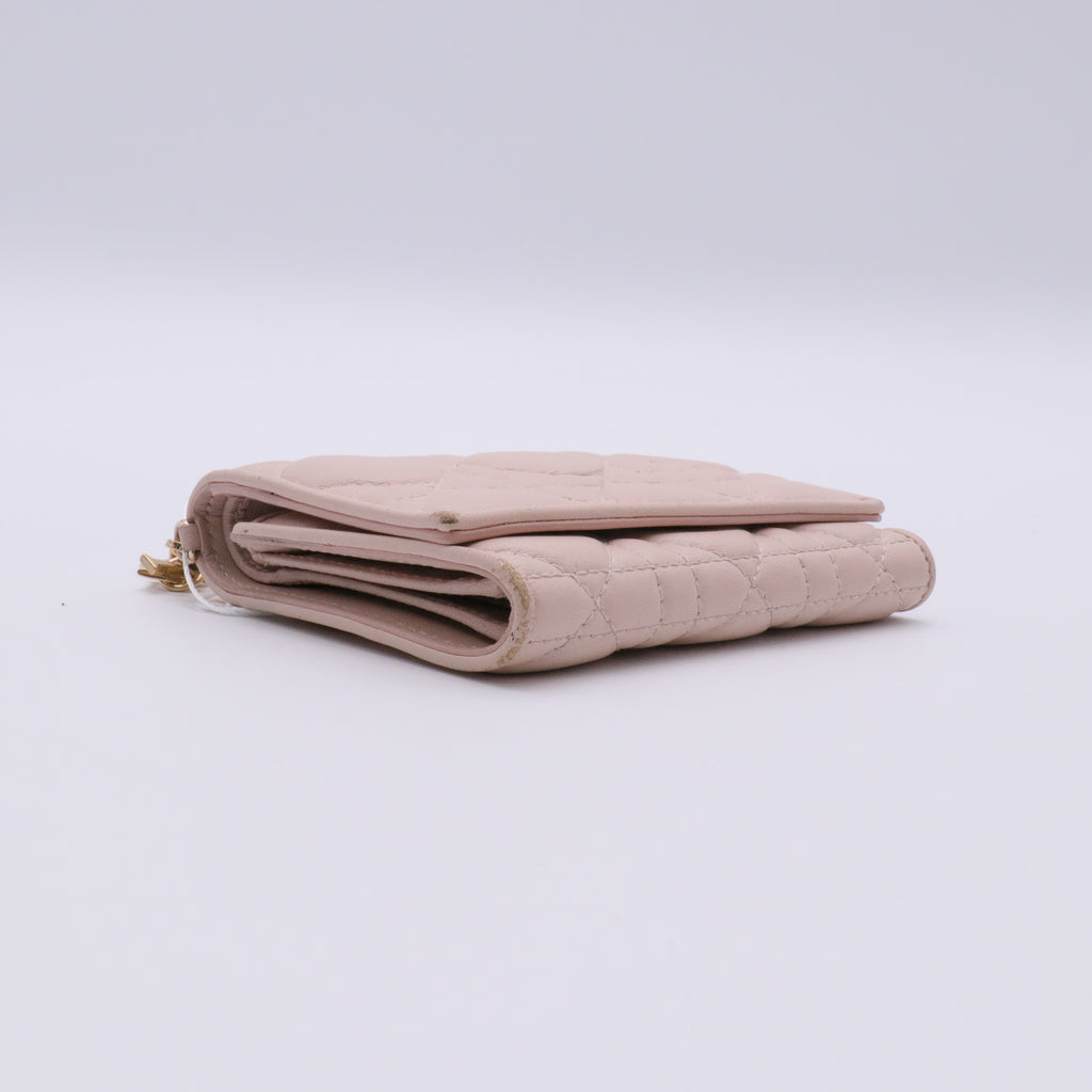 Lambskin Cannage Lady Dior Compact Wallet Light Pink twins