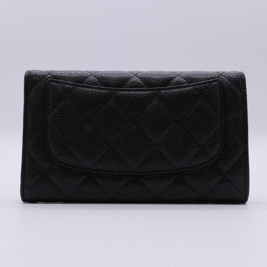 Quilted Classic Flap Wallet Black Caviar Leather twins