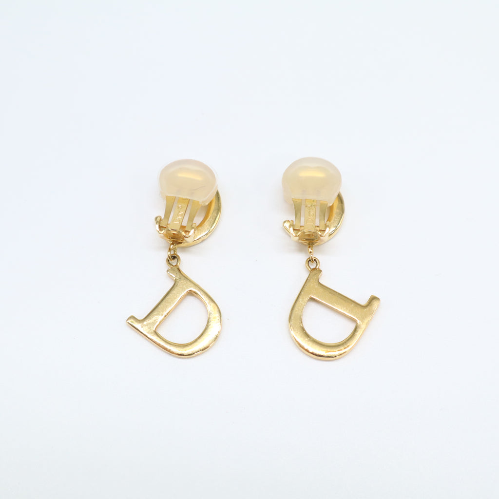 Christian Dior Vintage Crystal CD Logo Drop Clip-On Earrings W21752