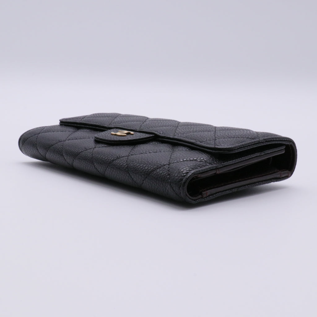 Quilted Classic Flap Wallet Black Caviar Leather twins