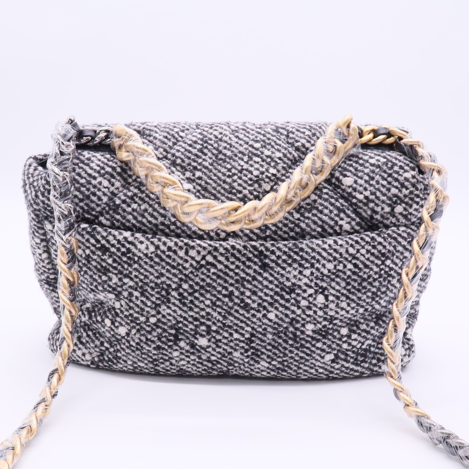 Chanel Tweed Quilted Medium Chanel 19 Flap Black White J2179 Twins