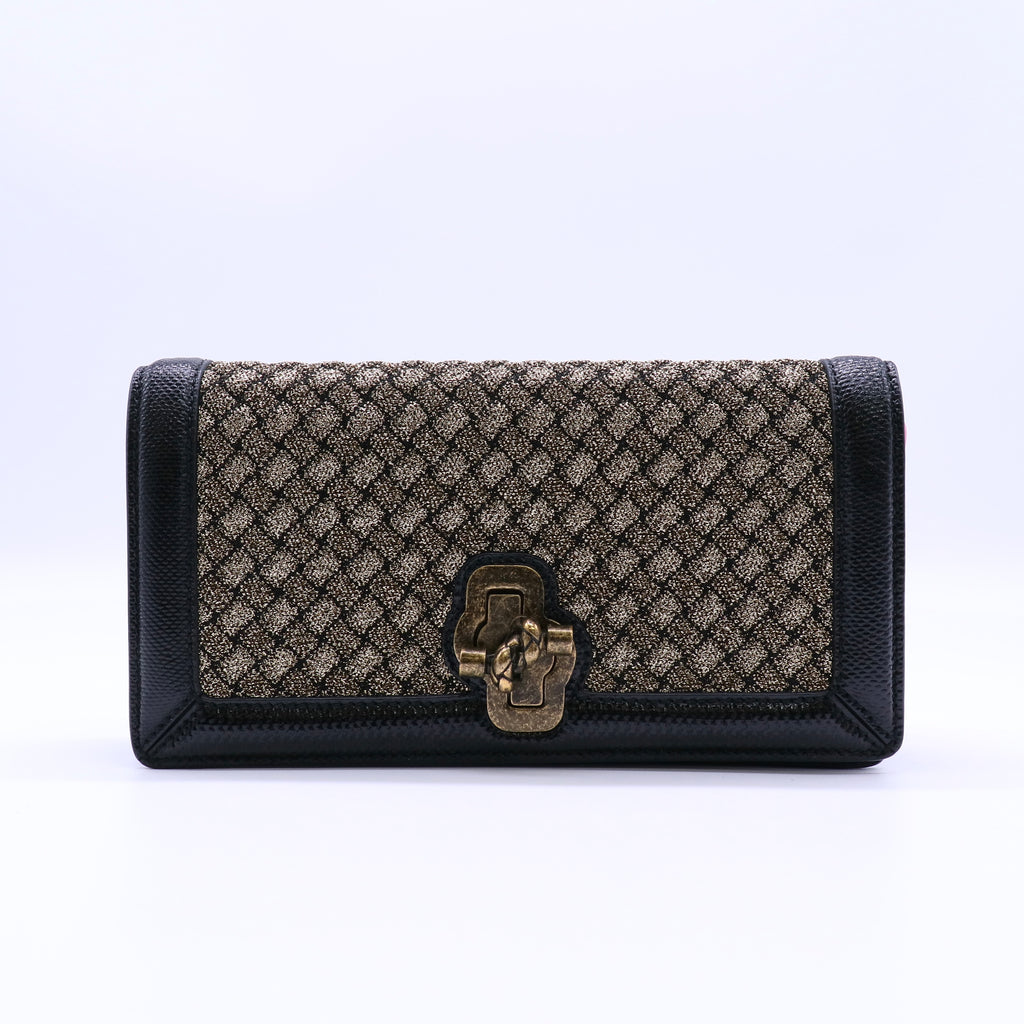 Bottega Veneta Karung Trimmed Knit Intrecciato Olimpia Knot Bag Twins LDJ4263