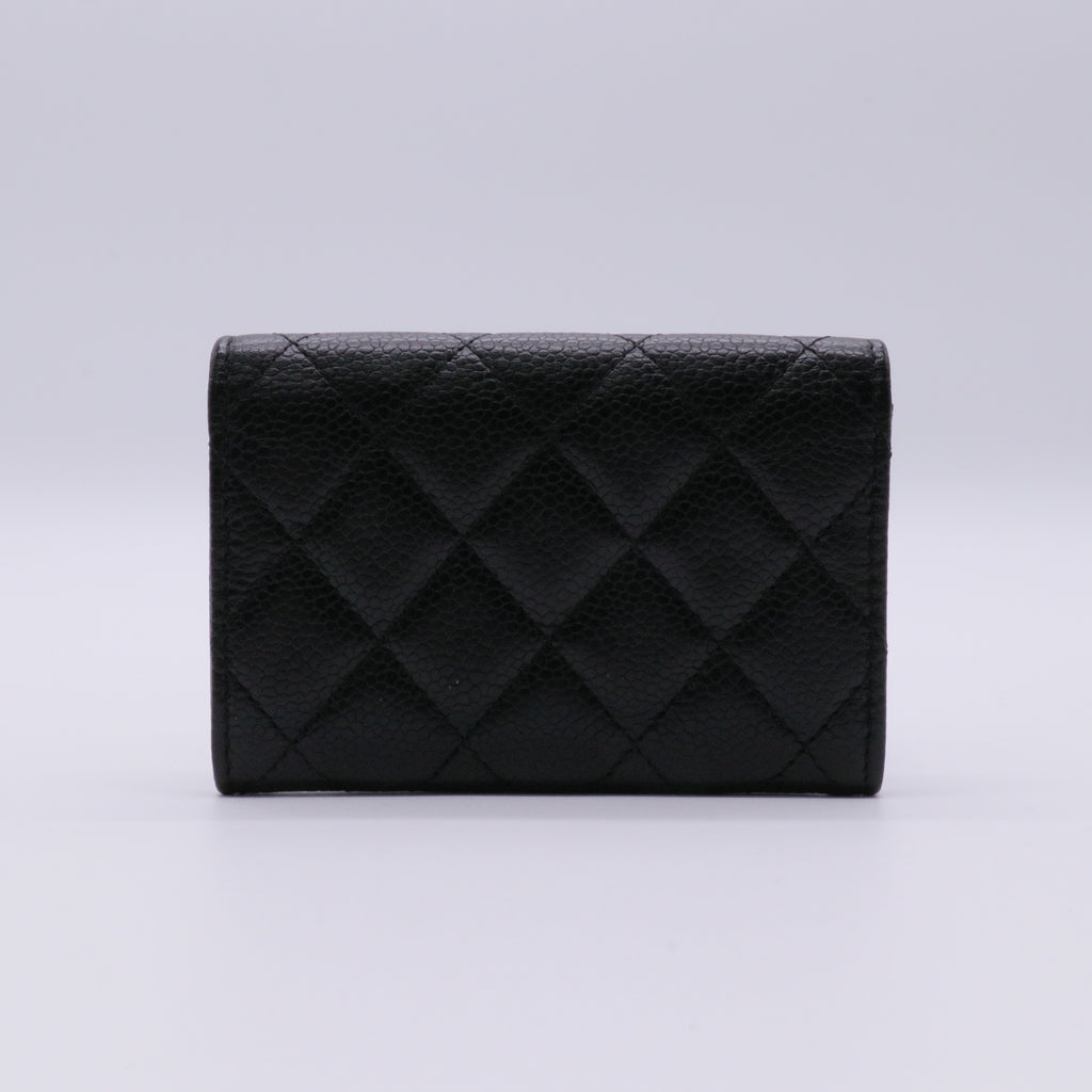 Caviar Quilted Compact Flap Wallet Black twins