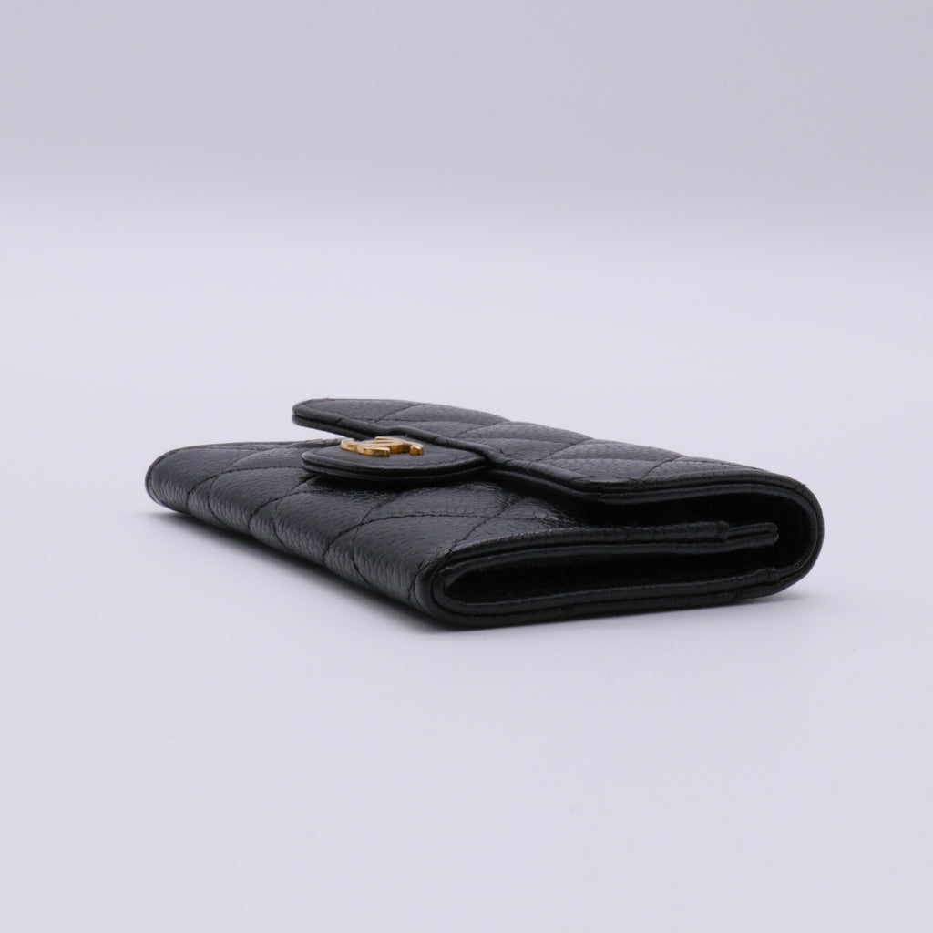 Caviar Quilted Compact Flap Wallet Black twins