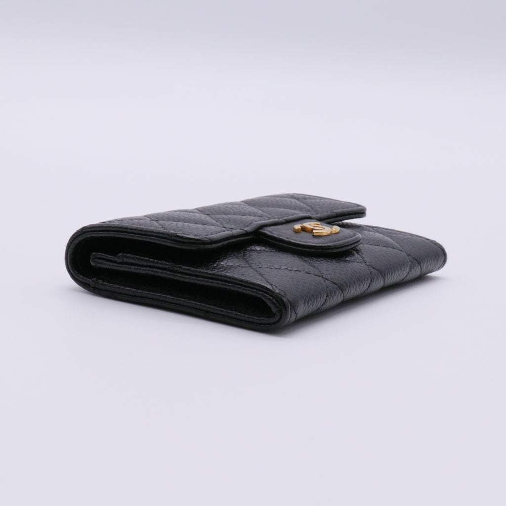 Caviar Quilted Compact Flap Wallet Black twins