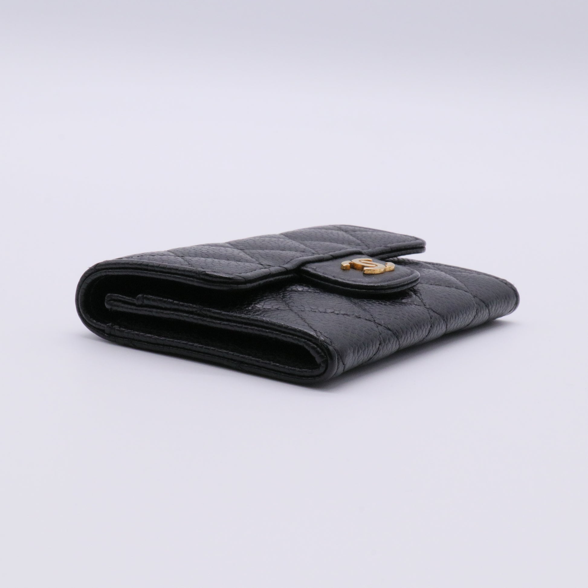 Caviar Quilted Compact Flap Wallet Black twins