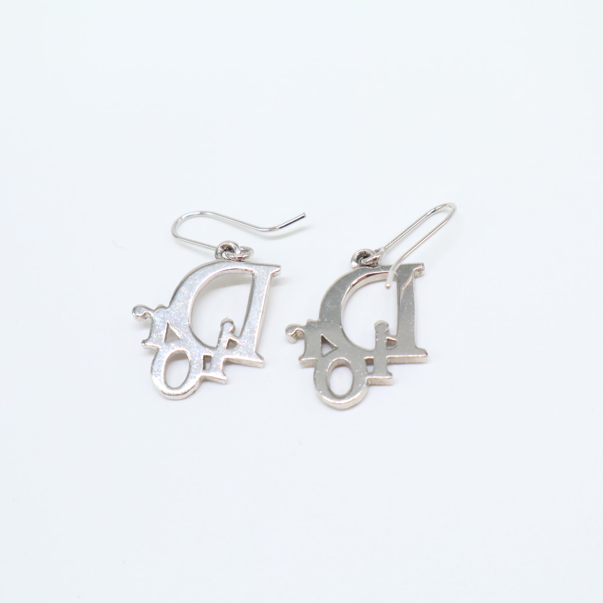 Dior Vintage Pink Crystal Oblique Logo Drop Hook Earrings W21755
