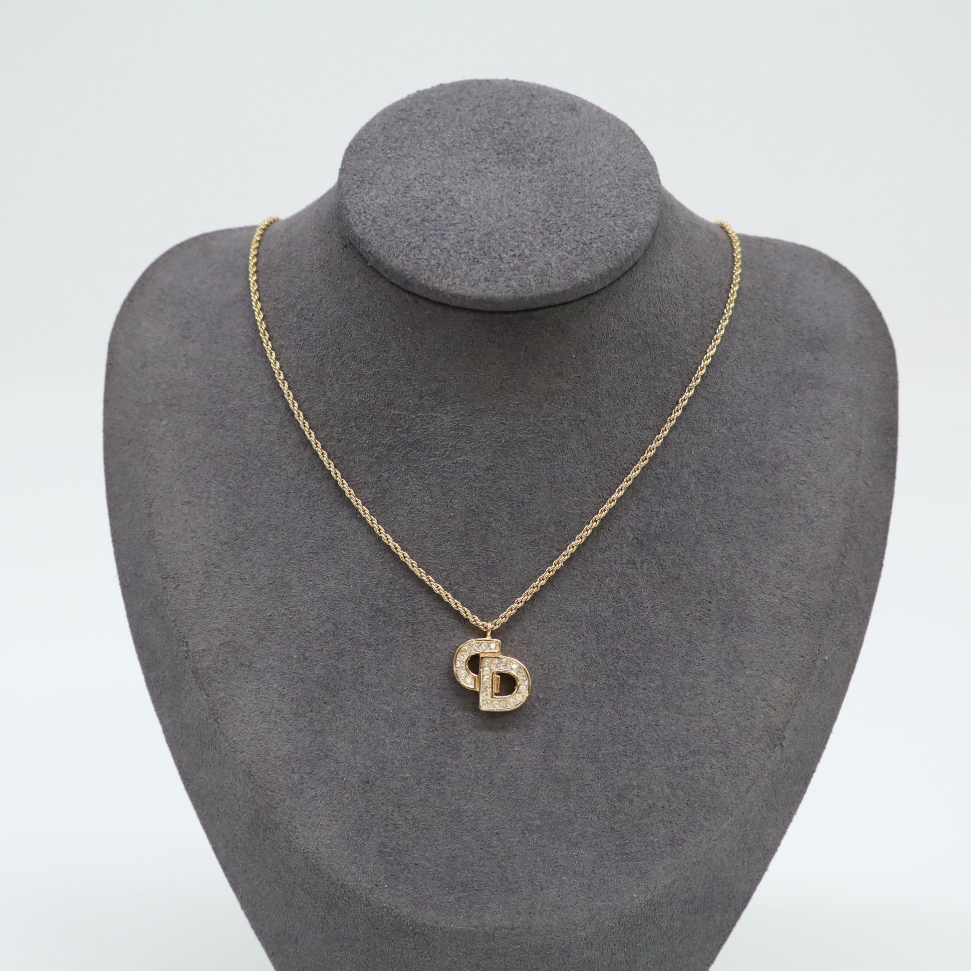 Dior Vintage Crystal Asymmetric CD Pendant Necklace W21753