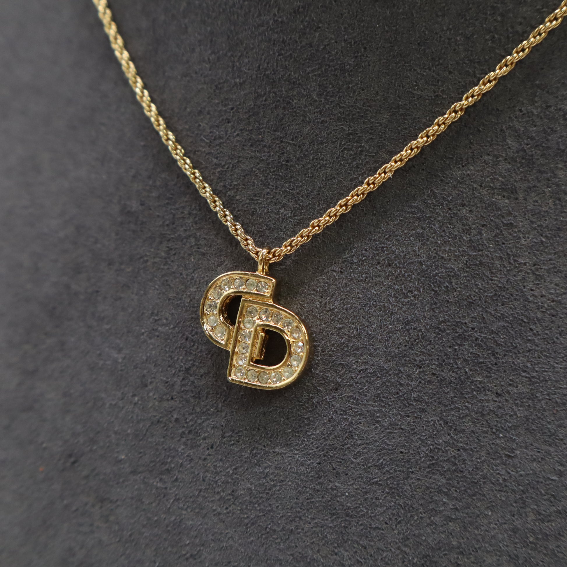 Dior Vintage Crystal Asymmetric CD Pendant Necklace W21753