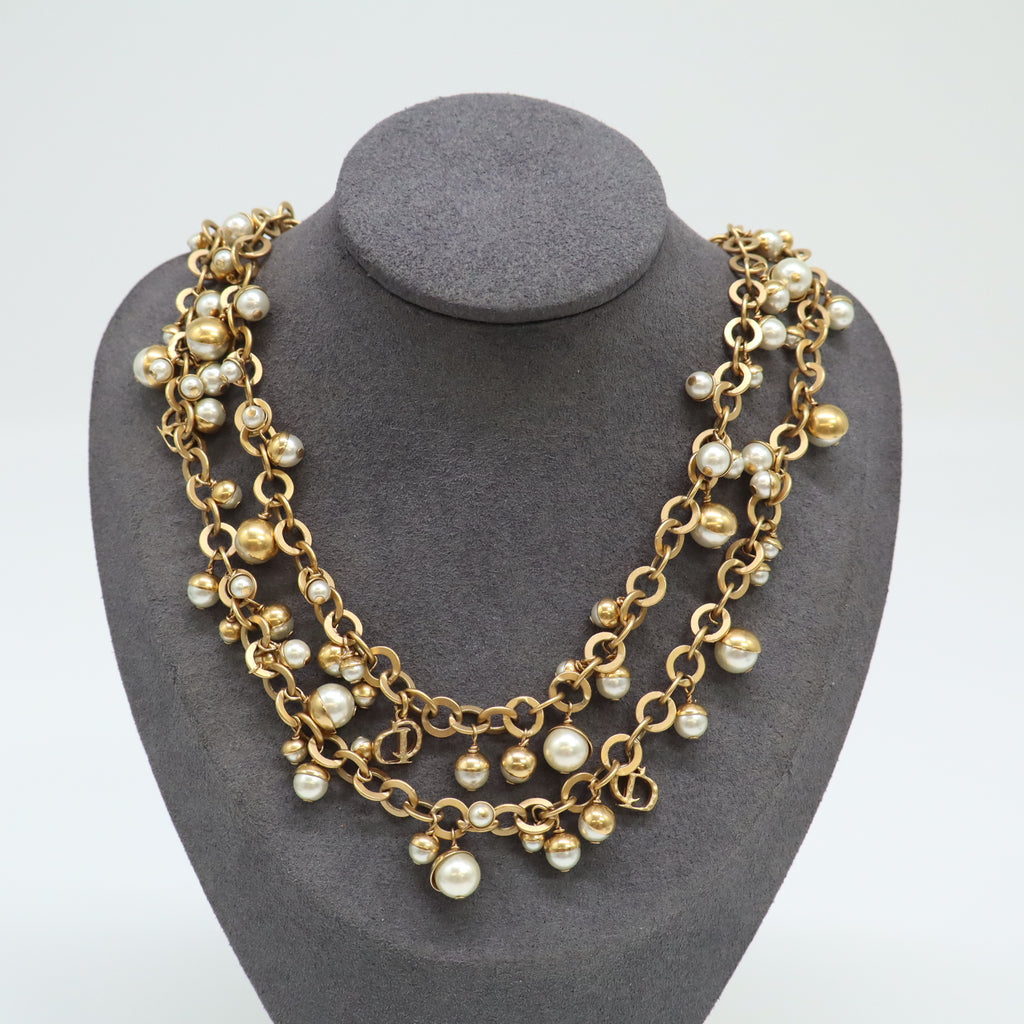 Dior Tribales Multi Layer Pearl Charm Long Necklace W21742