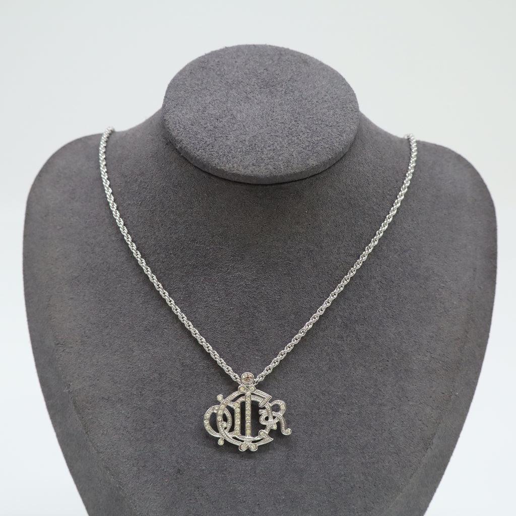 Dior Vintage Logo Insignia Crystals Pendant Necklace W21751