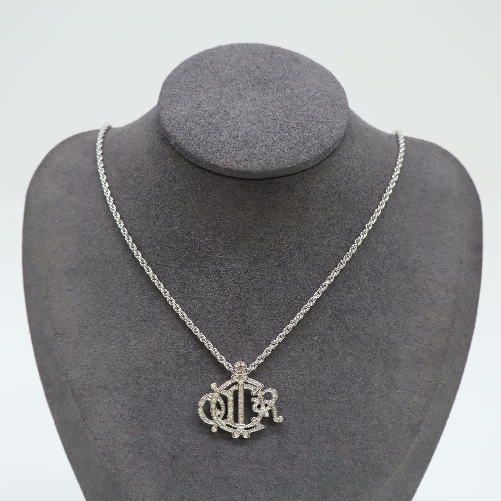 Dior Vintage Logo Insignia Crystals Pendant Necklace W21751
