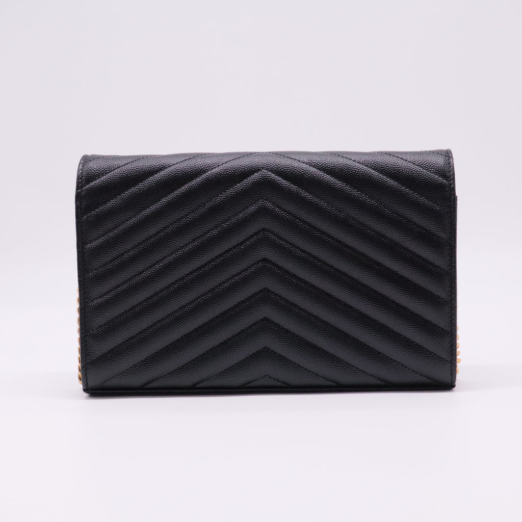 Grain De Poudre Matelasse Chevron Monogram Chain Wallet Black Twins
