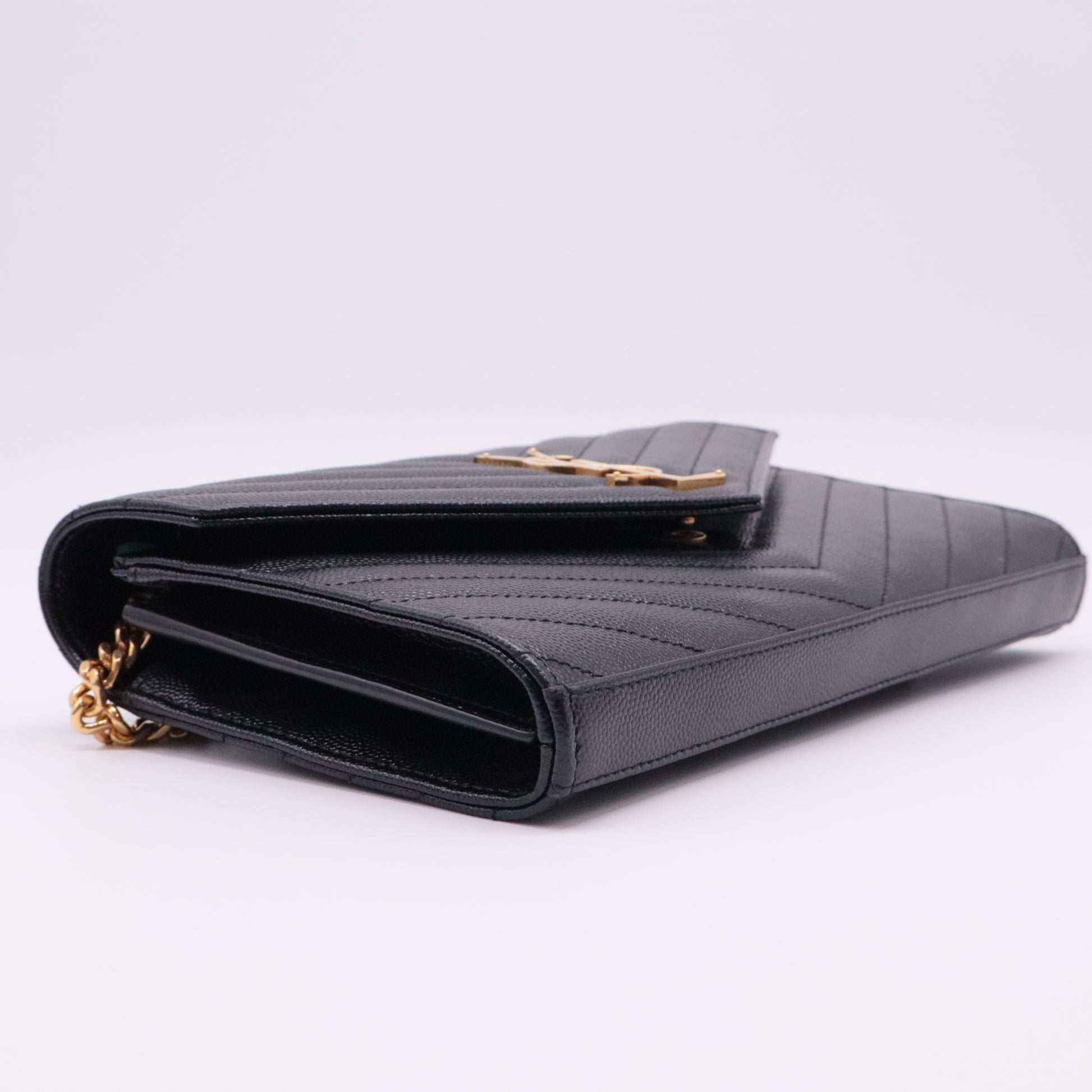 Grain De Poudre Matelasse Chevron Monogram Chain Wallet Black Twins