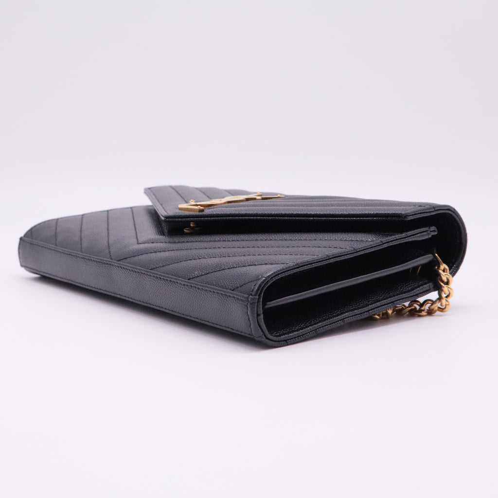 Grain De Poudre Matelasse Chevron Monogram Chain Wallet Black Twins