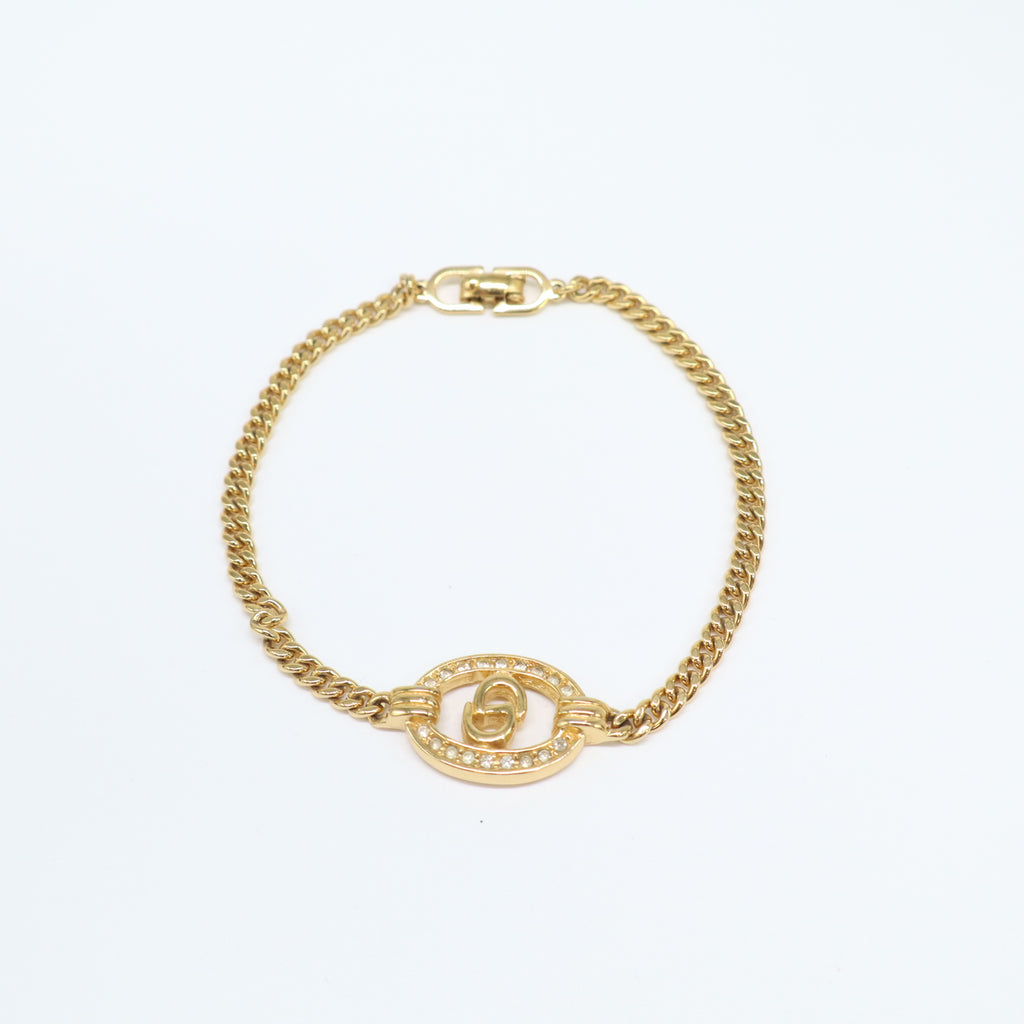 Dior Vintage Crystal Oval CD Logo Curb Chain Bracelet W21756