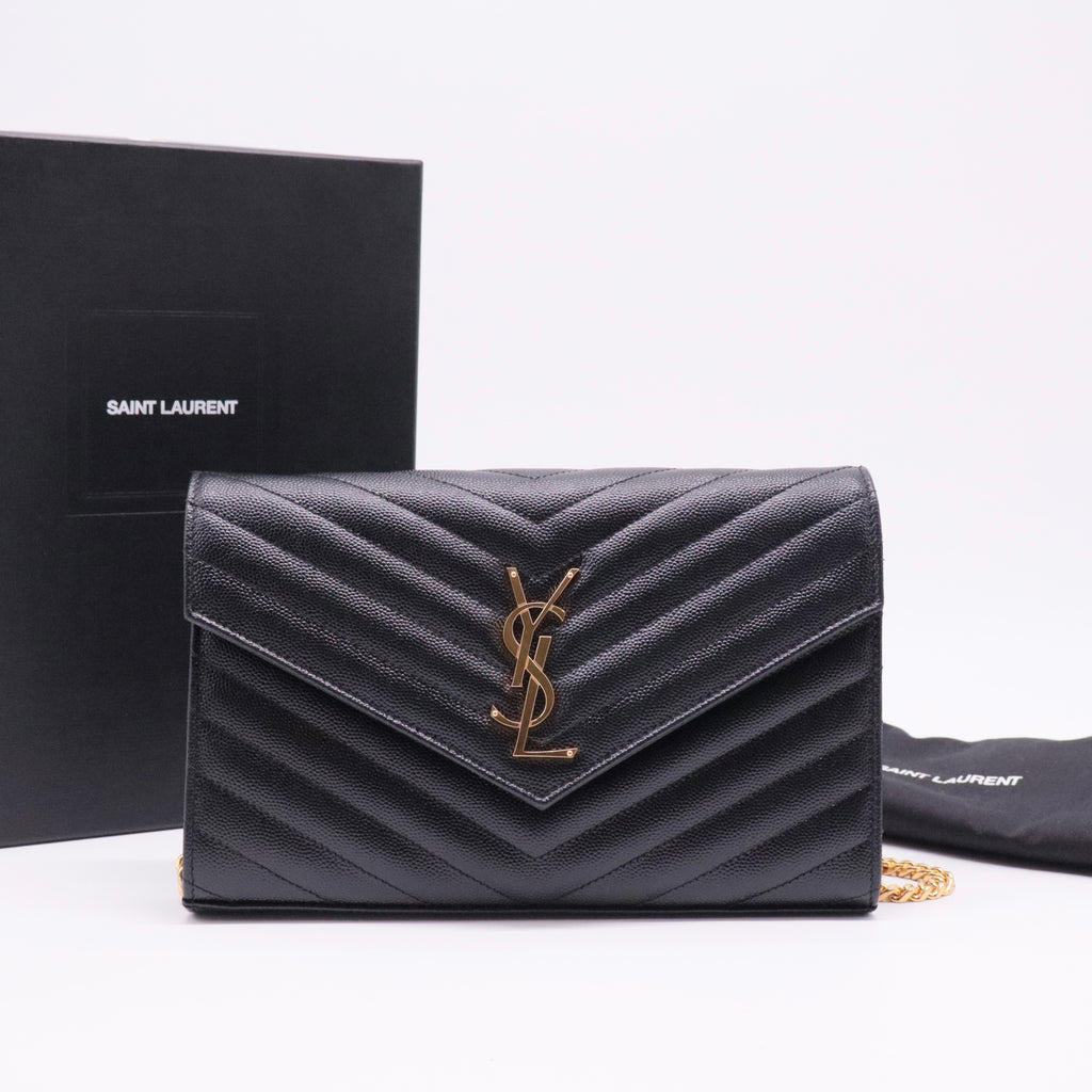 Grain De Poudre Matelasse Chevron Monogram Chain Wallet Black Twins