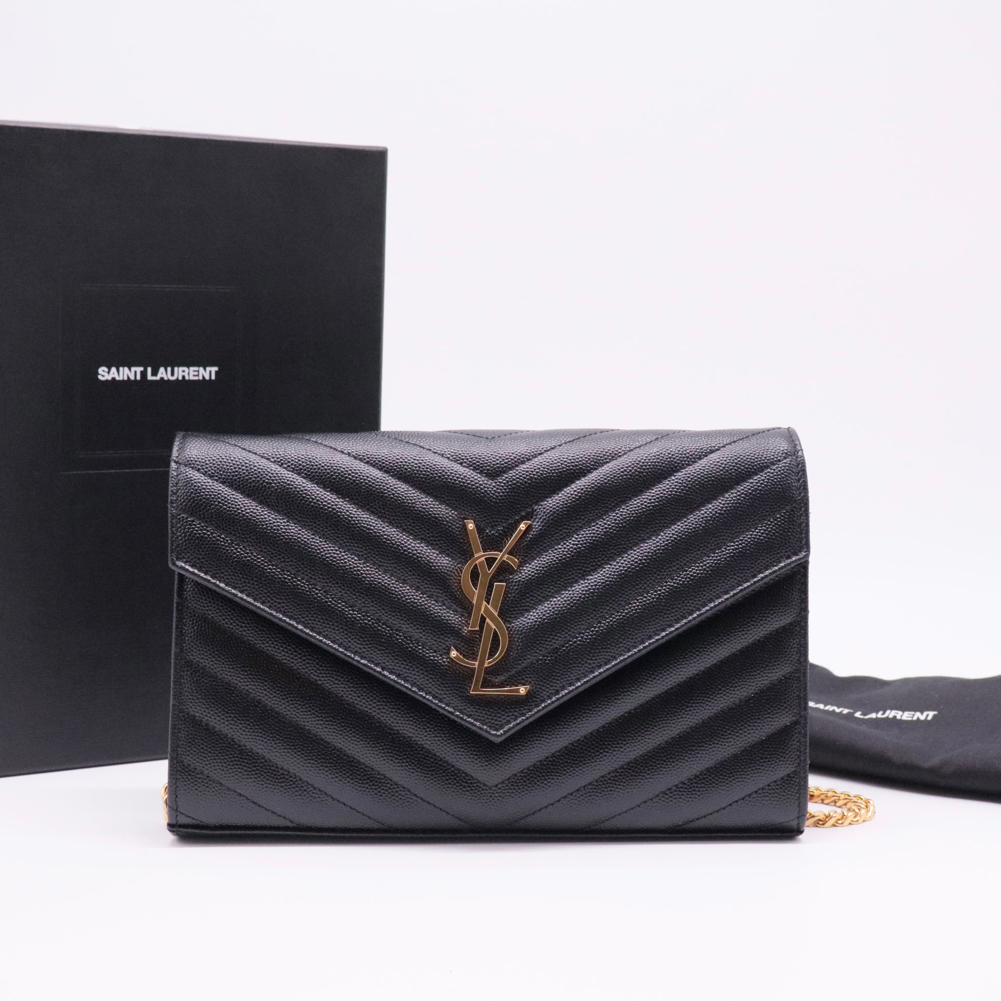 Grain De Poudre Matelasse Chevron Monogram Chain Wallet Black Twins