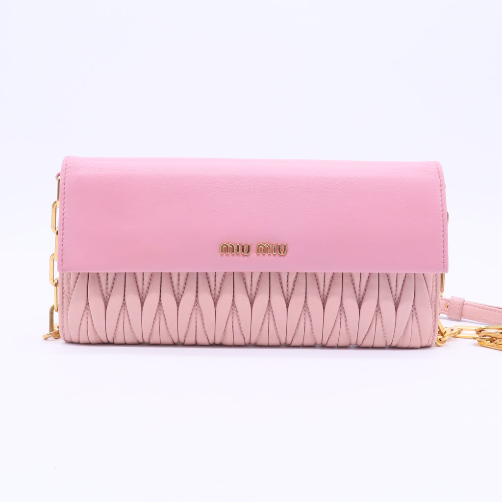 Miu Miu Light Pink Matelassé Leather Flap Clutch