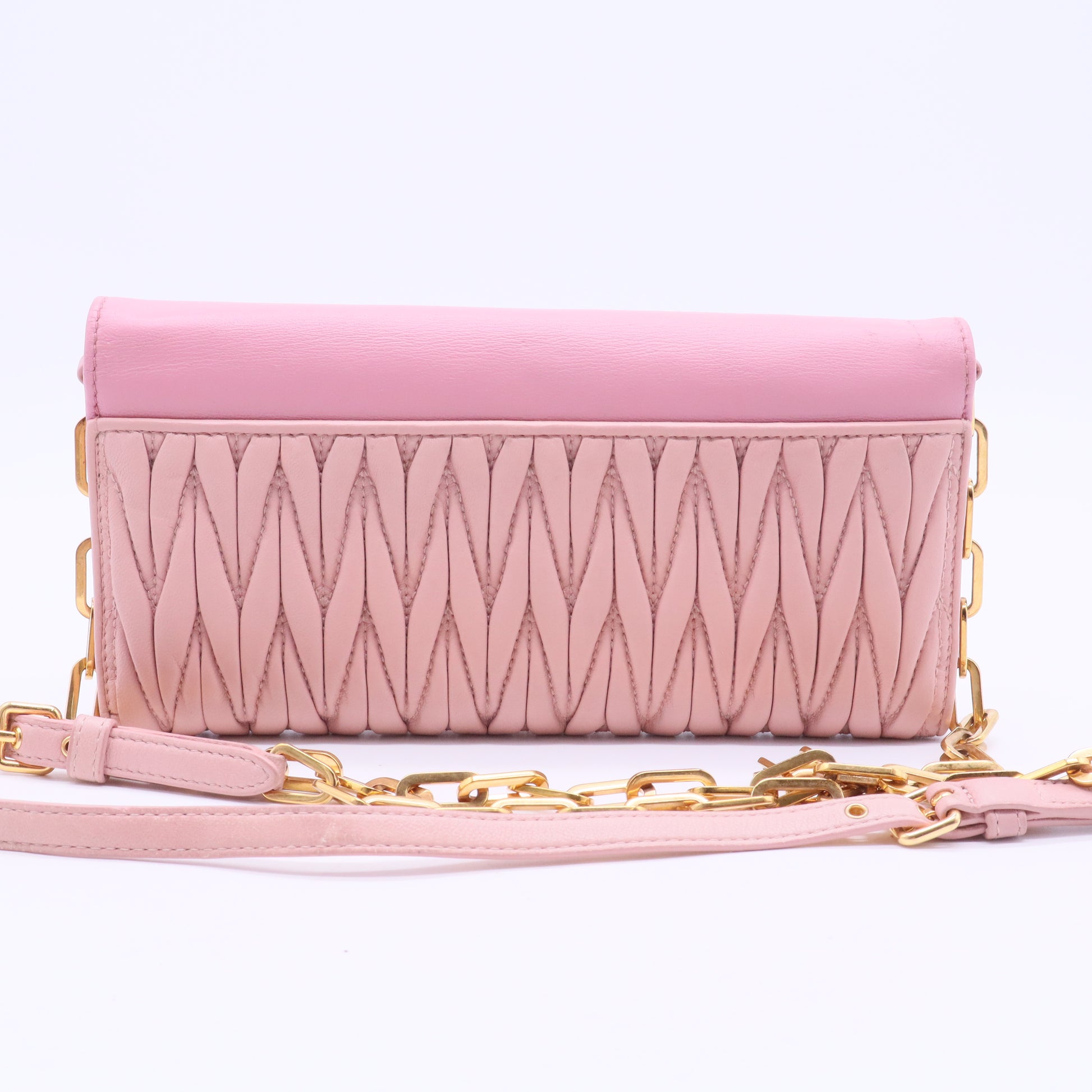 Miu Miu Light Pink Matelassé Leather Flap Clutch