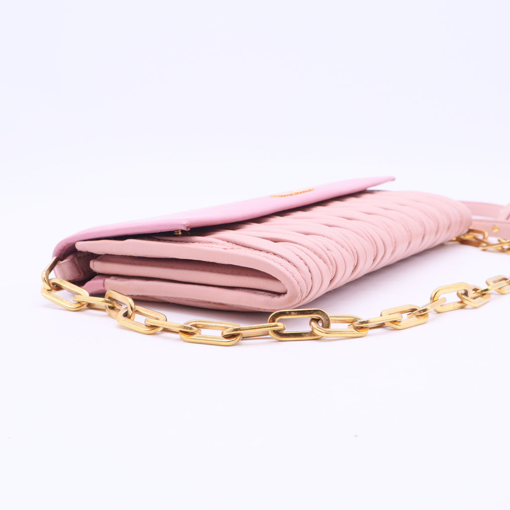 Miu Miu Light Pink Matelassé Leather Flap Clutch