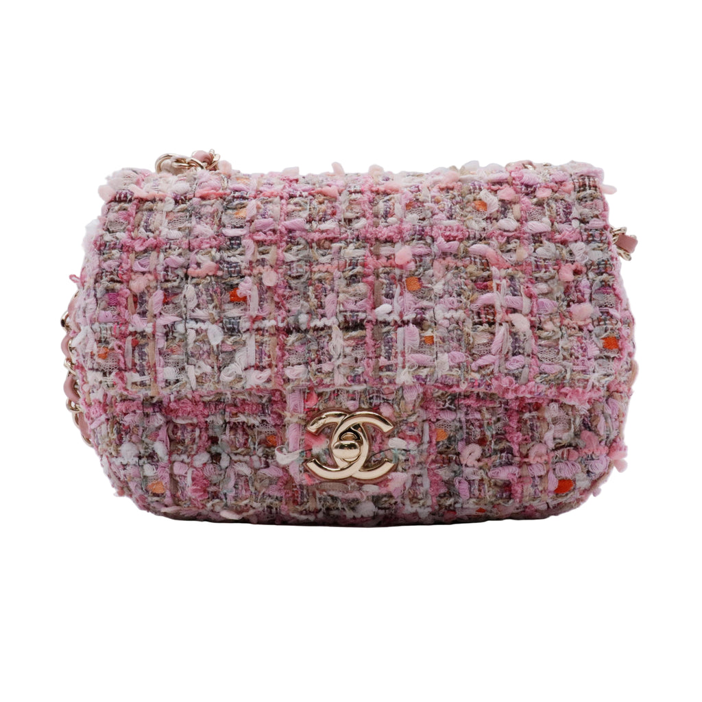 Tweed Medium Pearl Handle Flap Pink Beige Orange Ecru twins