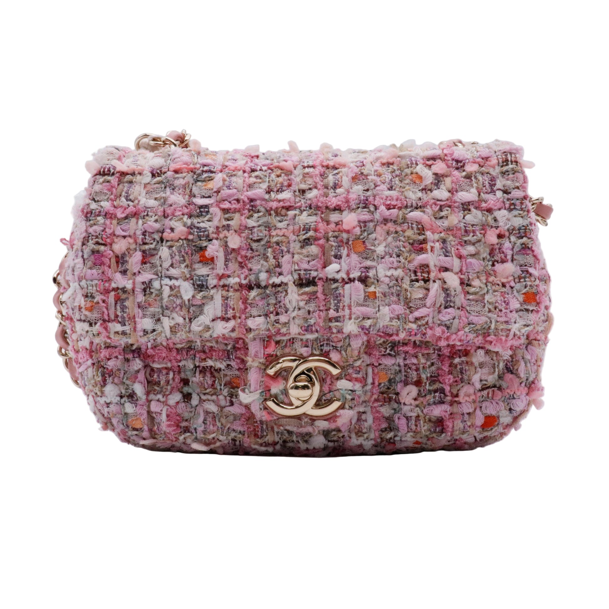 Tweed Medium Pearl Handle Flap Pink Beige Orange Ecru twins