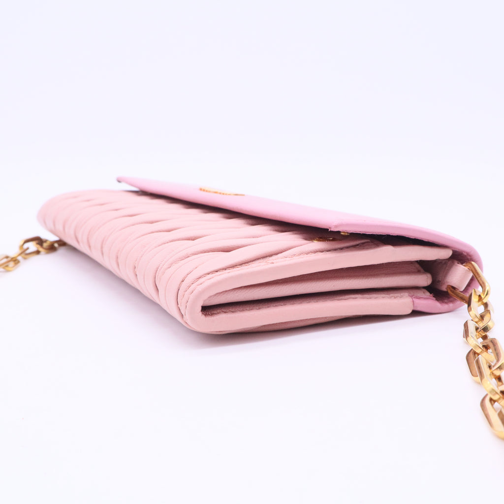 Miu Miu Light Pink Matelassé Leather Flap Clutch