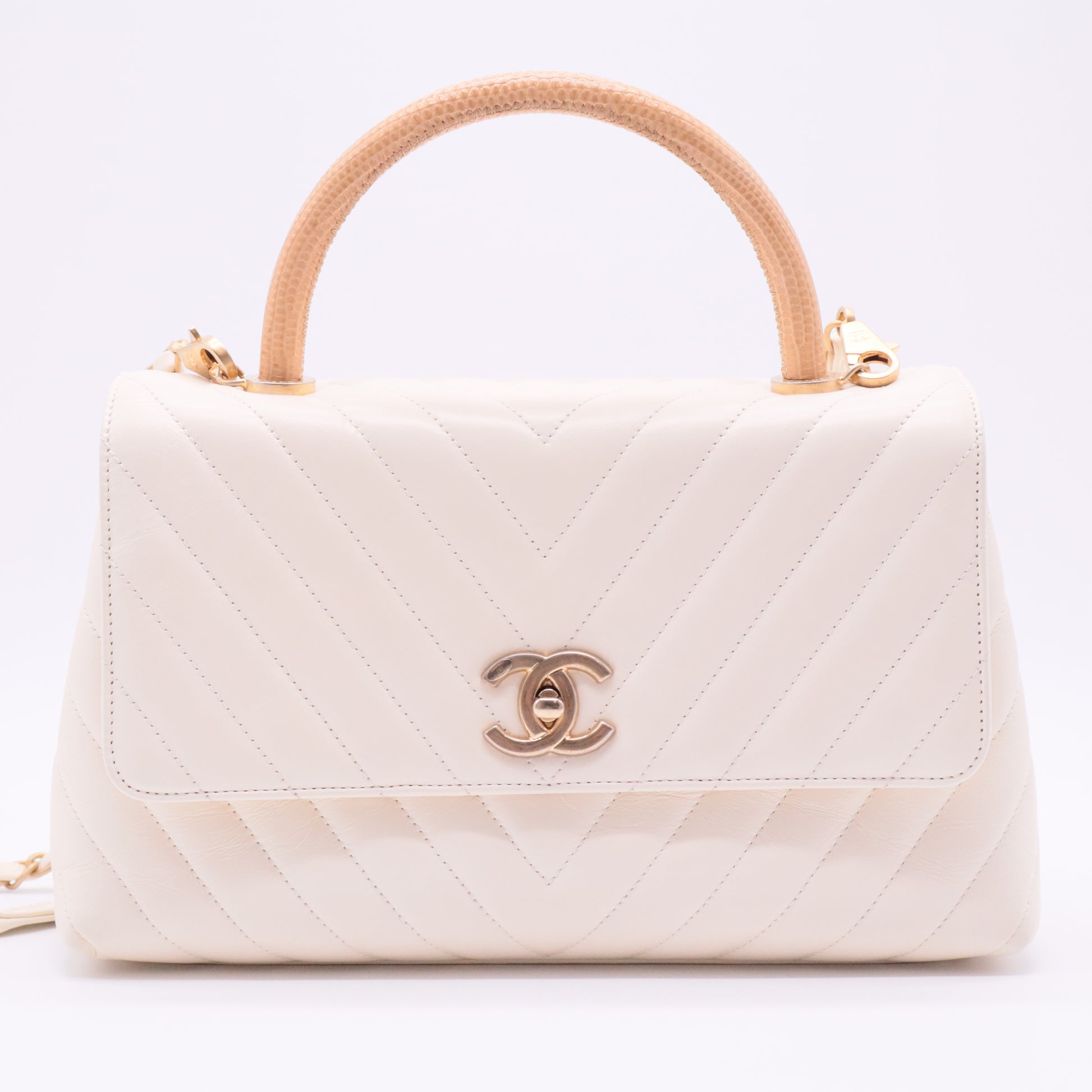 Coco Top Handle Bag Chevron Calfskin Medium