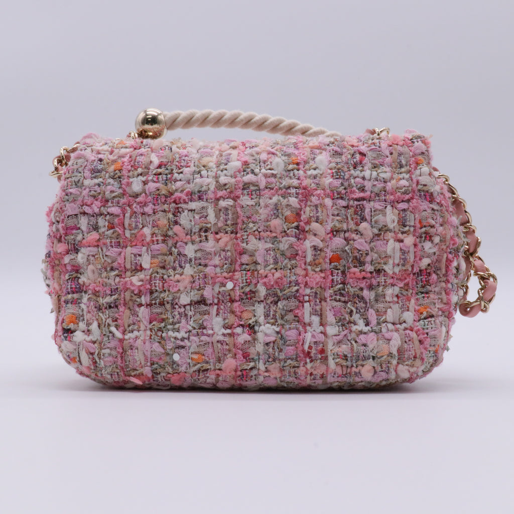 Tweed Medium Pearl Handle Flap Pink Beige Orange Ecru twins