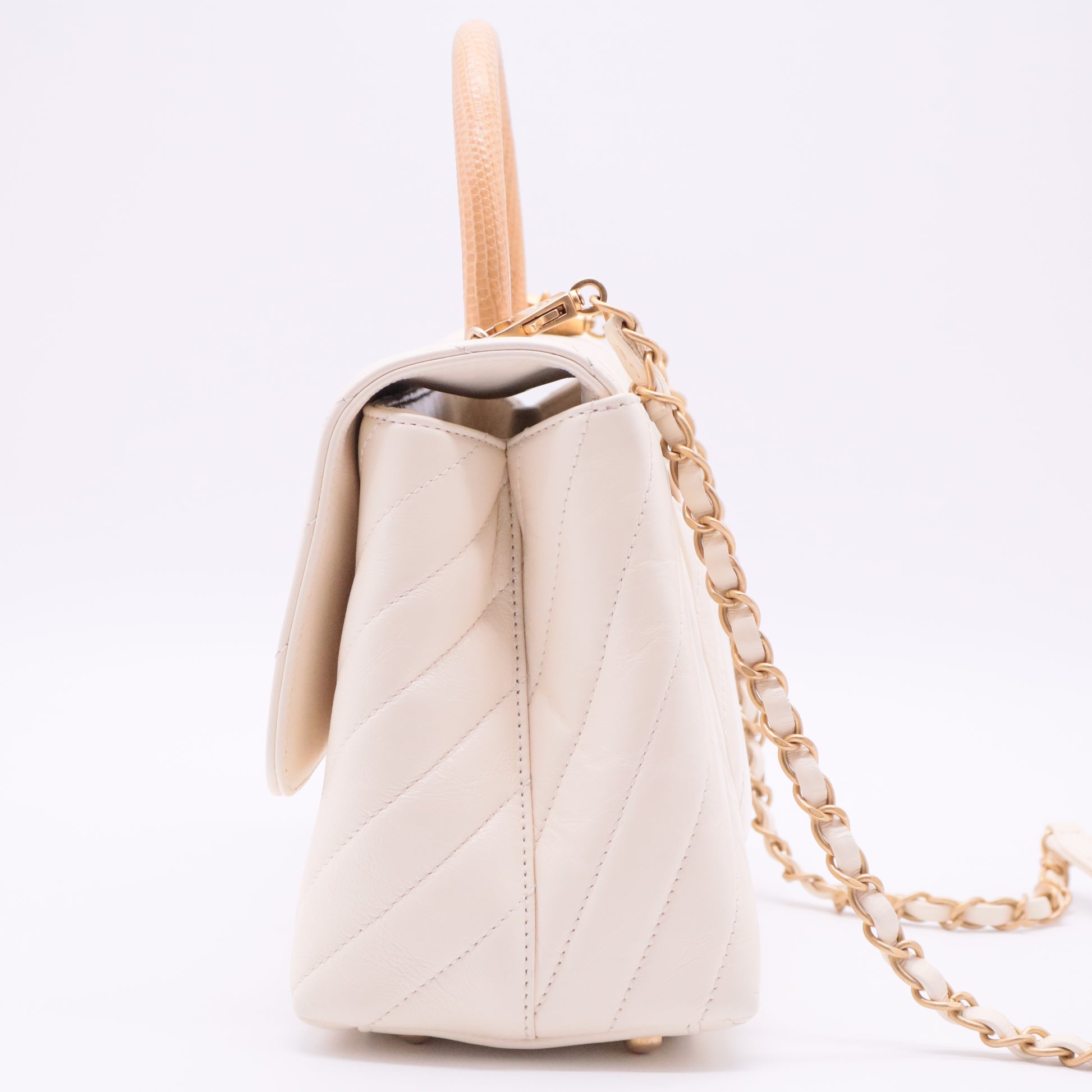 Coco Top Handle Bag Chevron Calfskin Medium