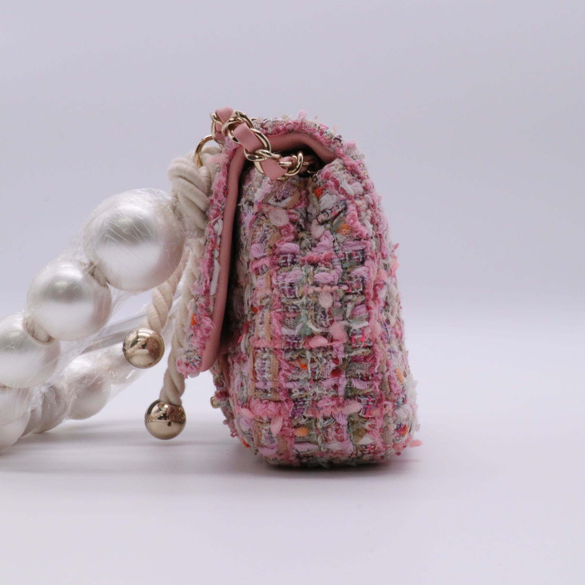 Tweed Medium Pearl Handle Flap Pink Beige Orange Ecru twins