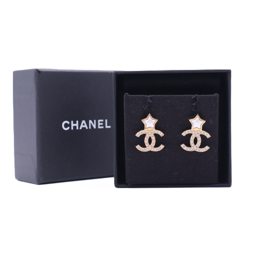 Pearl Crystal CC Star Earrings Gold