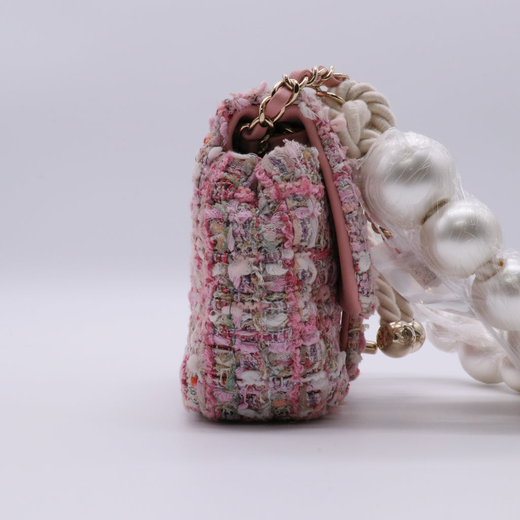 Tweed Medium Pearl Handle Flap Pink Beige Orange Ecru twins