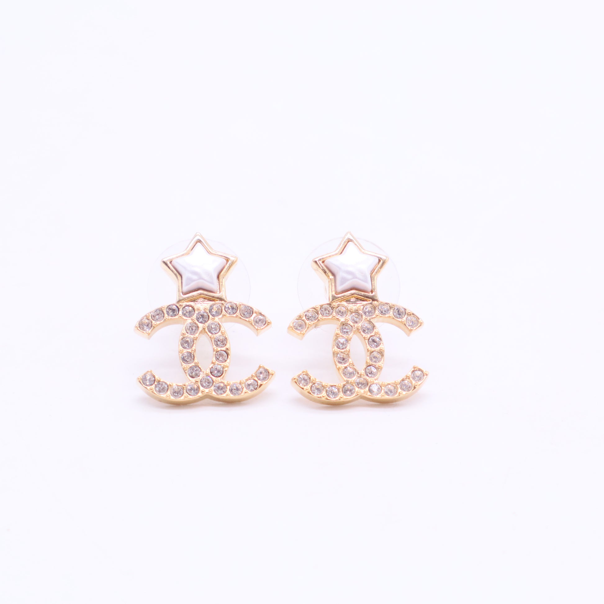 Pearl Crystal CC Star Earrings Gold