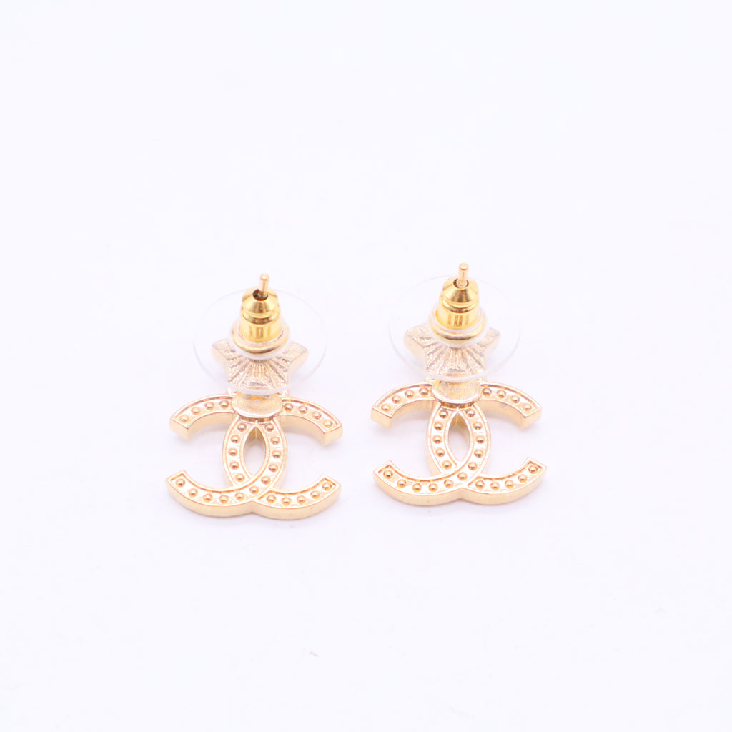 Pearl Crystal CC Star Earrings Gold