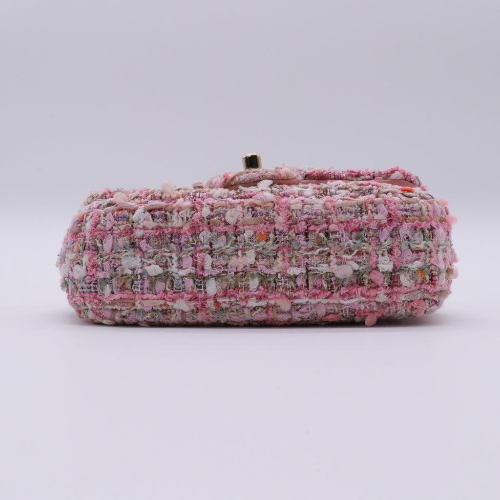 Tweed Medium Pearl Handle Flap Pink Beige Orange Ecru twins