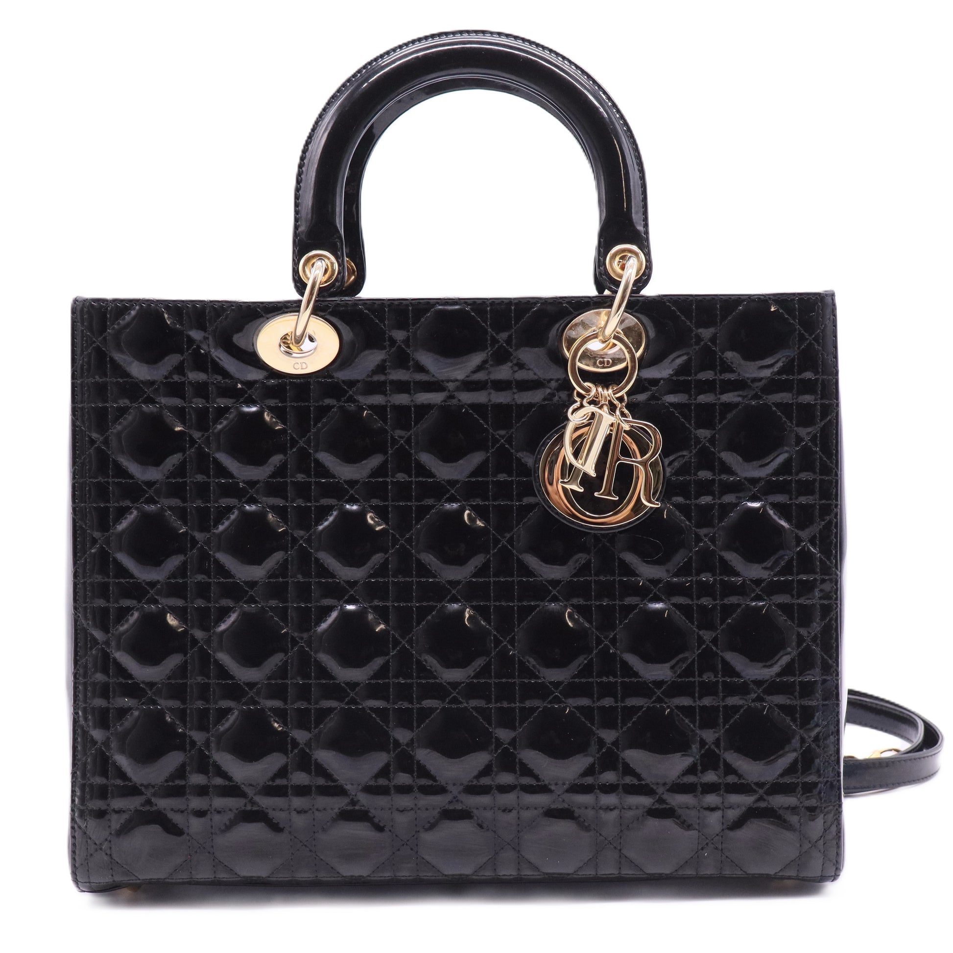 Lady Dior Bag Cannage Quilt Patent Large